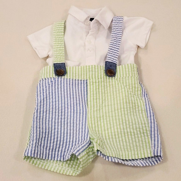 Matt's Scooter Overall Shorts and Onsie - Picture 1 of 8